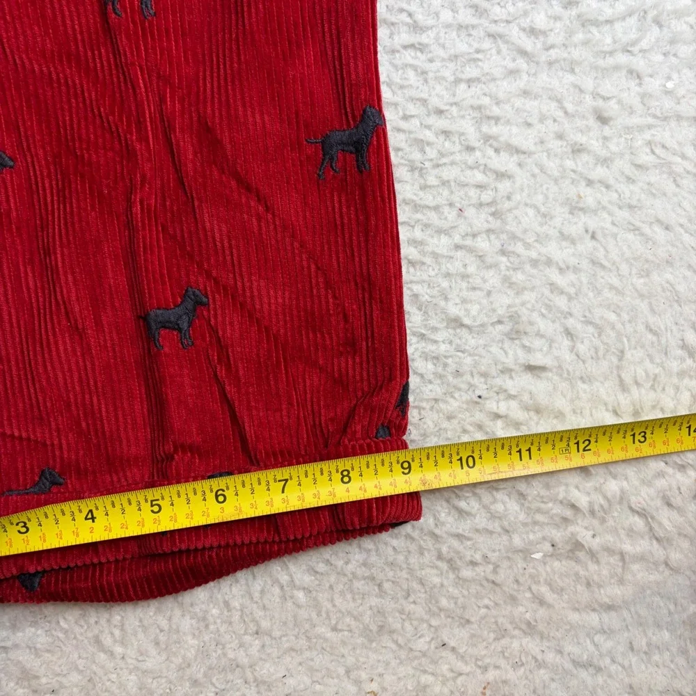 Orvis Mens 38 (35x27) Red Corduroy Embroidered Dog Trousers Cuffed Made in USA